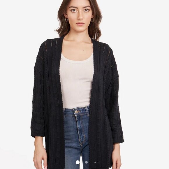 Autumn Cashmere  Cotton Navy Open Pointelle Cardigan size small - Picture 12 of 12